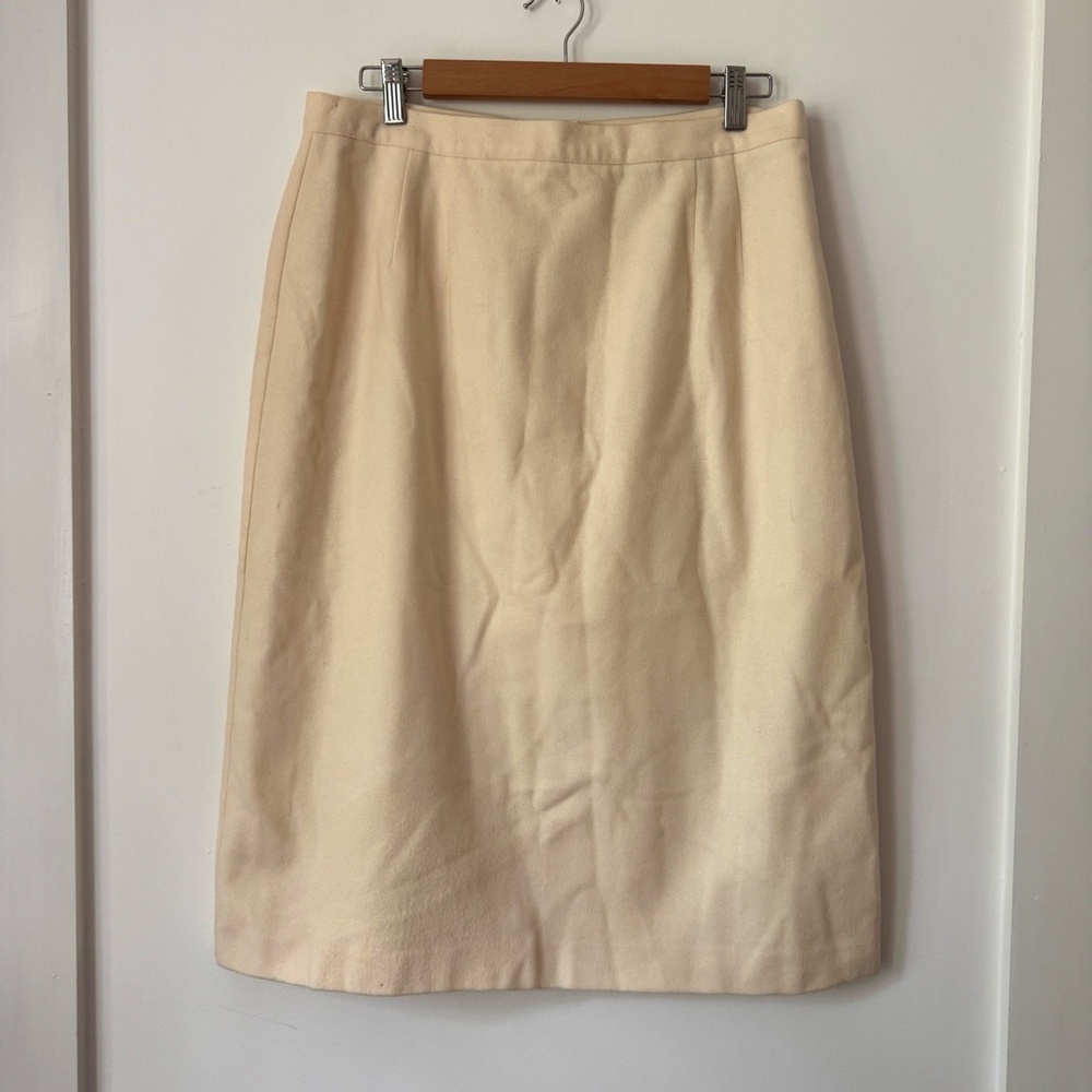 Vintage Pastel Yellow Wool Pencil Skirt Womens L Retro Butter Twee Old Money